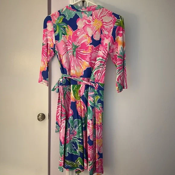 Lily Pulitzer Floral Wrap Dress with Pink and Blue - Picture 3 of 3